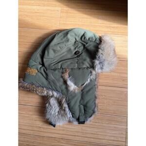 Woolrich OS Trapper Hat Rabbit Fur Lining Green Red Plaid